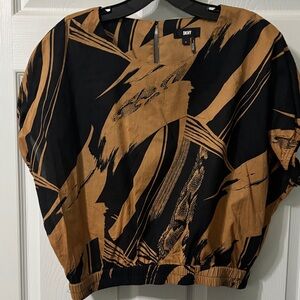 DKNY Women's Black and Brown Abstract Blouse